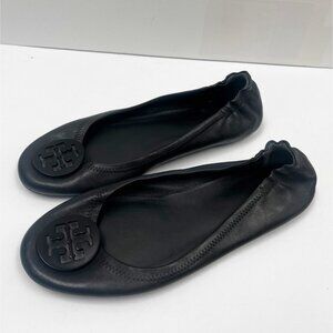 Tory Burch Minnie Travel Ballet Flats - PERFECT BLACK Leather Size 10